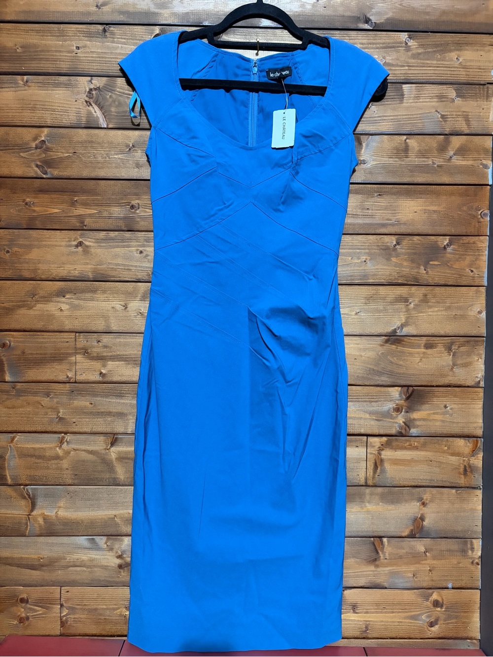 le chateau Vibrant Royal Blue Cap Sleeve Sheath Dress